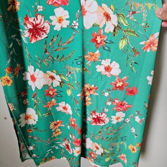 NWT ESSUE GREEN FLORAL V NECK SPAGHETTI STRAP MAXI DRESS SLIT SIDES SIZE L - Picture 5 of 15